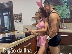 Eating a delicious bunny in the kitchen with friends