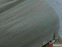 I screw Velvet Rain's pussy doggystyle with Ike's monster cock while she blows and bends over blonde teen style