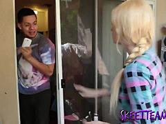 Damn, this blonde teen 18+ gets blackmailed over smoking and takes creampie cheating!