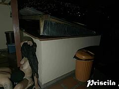 What happens when hot lovers sneak outdoors at night for passionate doggystyle fucking under the stars, their bodies glistening?