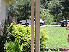 Kinky teen rubs while getting rough fucked 😈