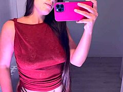 Cute Brunette Tries On Tops Showing Natural Tits.