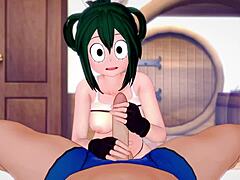 froppy gets all wet after her workout and decides to play with a huge cock in this adult mha version