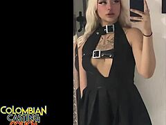 Colombian alt goth latina slut on casting couch, gets cum facial.