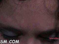 Cheerful Brunette Plays With Rubber Toy