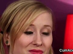 Foxy Babe Gets Cumshot on Face Swallowing All Semen!