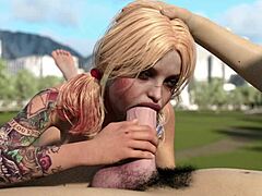 Whoa, Harley Quinn djuphaler den enorma vita kuken i ett vilt spel! 🍆 Blowjob och handjob-action! 😈