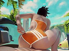 I ride overwatch tracer's cock at the beach in cowgirl position.