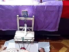 exhibitionist slut undresses and masturbates in doggy style