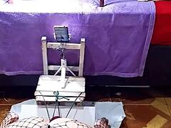 exhibitionist slut undresses and masturbates in doggy style