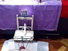 exhibitionist slut undresses and masturbates in doggy style