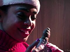 slender brazilian babe luna c masturbates with fingering during christmas 😍