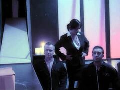 Hot delivery boys deliver rough cowgirl fucking and cumshots to brunette women in group orgy