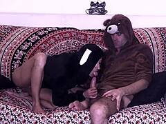pijama sex with couple in costumes.