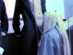 Hot delivery boys deliver rough cowgirl fucking and cumshots to brunette women in group orgy