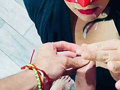 Feeling the passion while giving a delicious blowjob to a big cock