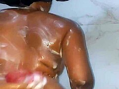 Katy Katie stepmother enjoys hot long shower with soft jiggling booty