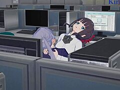 Aoba Suzukaze e Hifumi Takimoto Masturbam com Tetas Antes de Sexo Futanari Intenso em Hentai 3D