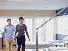 curly ebony babe gets ass fucked hard in knee high stockings