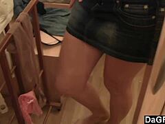 Young Blonde Teen Strips And Fingers Herself In Front Of Mirror