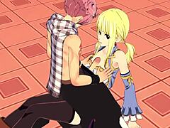 Lucy Natsu in fairy tail hentai with blowjob and handjob