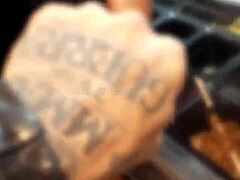 Girlfriend sucks cock in shop bathroom, bent over for doggy fuck.