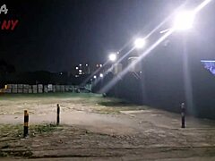 Brunette amateur big tits in parking