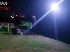 Brunette amateur big tits in parking