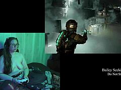 bbw brunette with big natural tits plays naked deadspace. she continues the game through part 2 with long hair flowing.