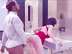 fashionbusiness episode inserts huge 3d cartoon cock deep into wet pussy during toilet encounter