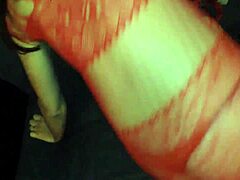 White amateur milf in red satin thong doggy style.