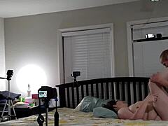 Busty wife gets cum on belly