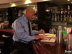 Does hottie gay give blowjob to bald guy at work?