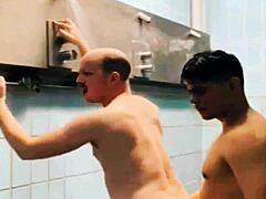 Gay men showering together