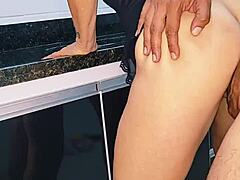 i fuck blonde milf on sink and cum inside... oops