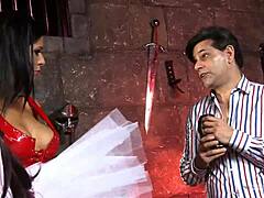 Busty brunette milf gets her pussy smashed in front of two friends