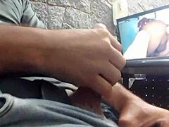 Solo boy performs intense masturbation session in video number 34 with focused strokes and climax.