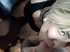 Two sluts delight in double blowjob deepthroat