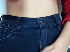 Playing with belt spanking natural tits suggestively