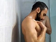 Straight friend helps with shower fun