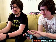 Blonde Beauty Sucks Two Hard Cocks Boldly