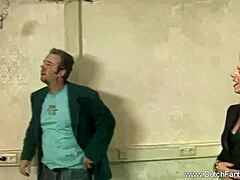 Does the blonde lady fuck those two painters roughly?