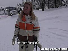 Big-boobed blonde skier gets paid