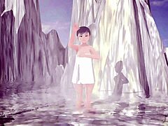 anime girl leo tries a secret mixed bath without a towel in the hot springs