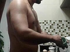 Macho guy bent over washing dishes 😏
