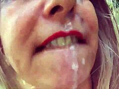 Old amateur face covers cum trail