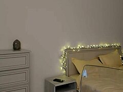 glasses brunette in black bikini masturbates with toys