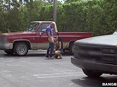 latina amateur sucks cock in outdoor parking lot