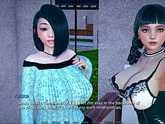 Cute anime girl in sexy outfit shows big tits in 3D game