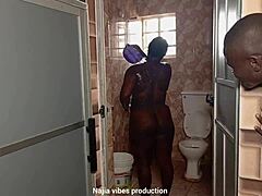 Quick squirting doggystyle with boss daughter bent over in bathroom